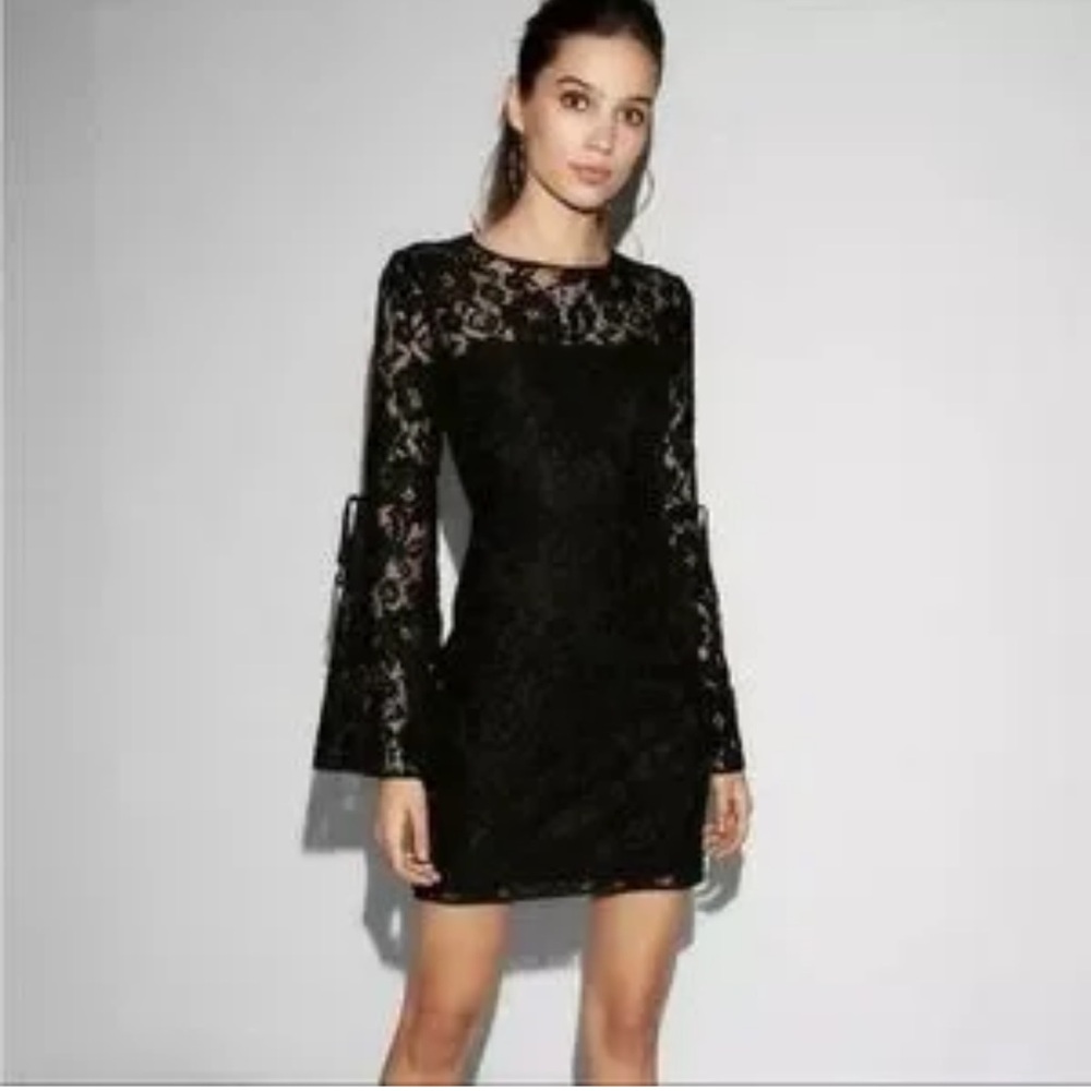 Gorgeous Black Lace Mini Dress with Dolman sleeves NWT